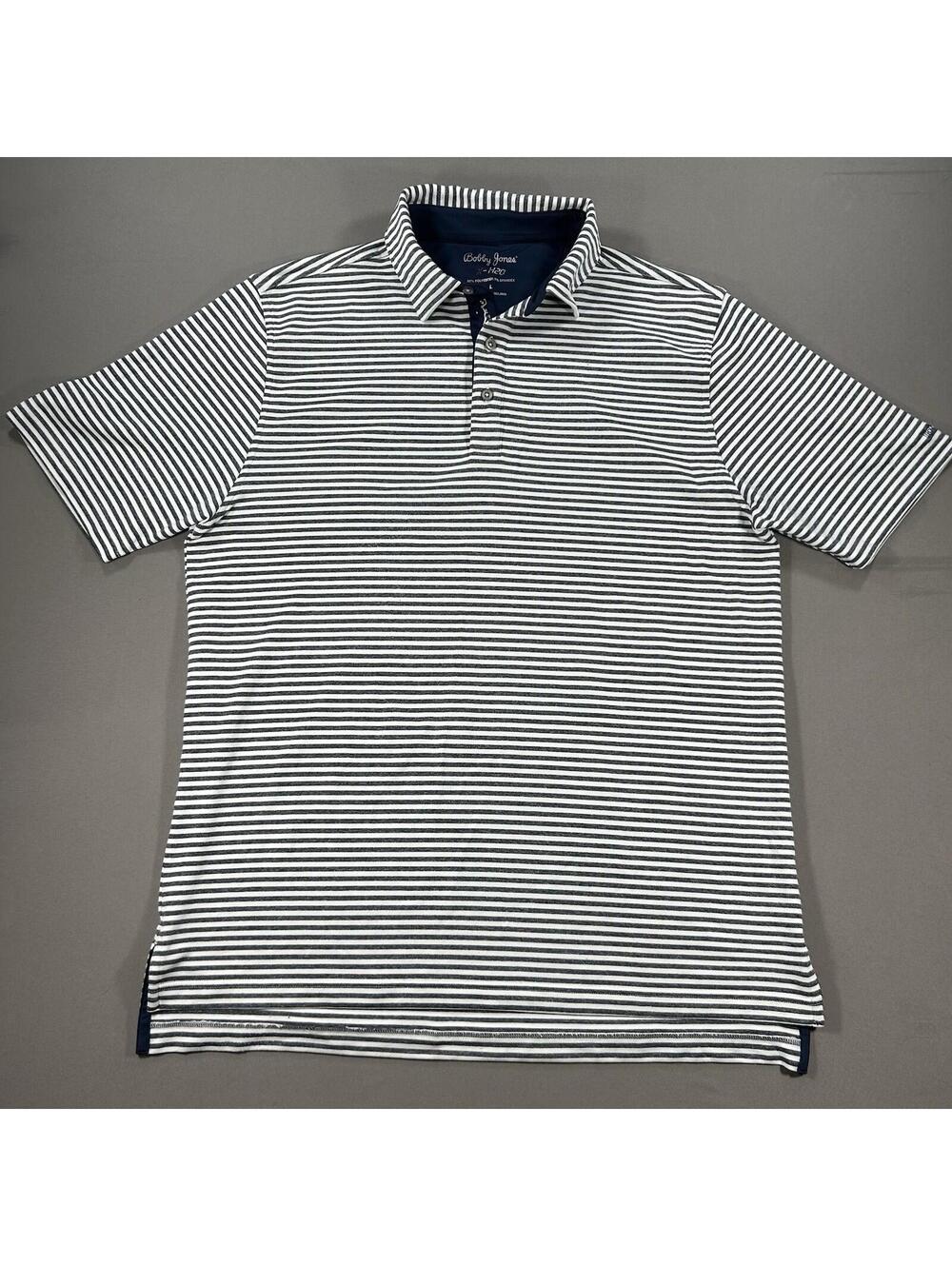 Bobby Jones Shirt Mens Large Gray Striped X-H20 Golf Polo Embroidered